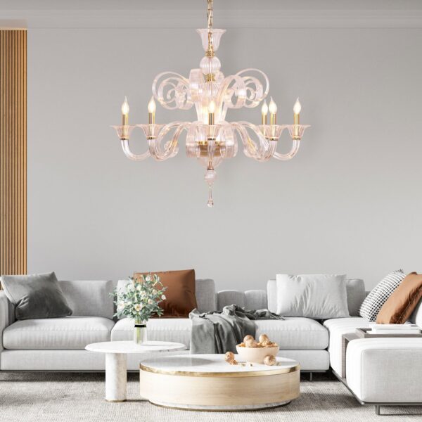 String Of Pearls (Large, Gold) Textured Glass Chandelier - Image 3