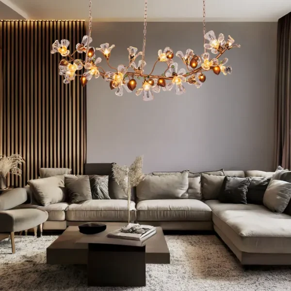 Harubana Splash (Rose Gold, Clear & Amber) Textured Glass Chandelier - Image 8