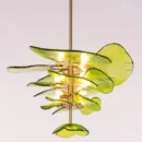 Luminous Lotus (Gold, Green) Tinted Glass Pendant Light