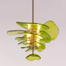 Luminous Lotus (Gold, Green) Tinted Glass Pendant Light